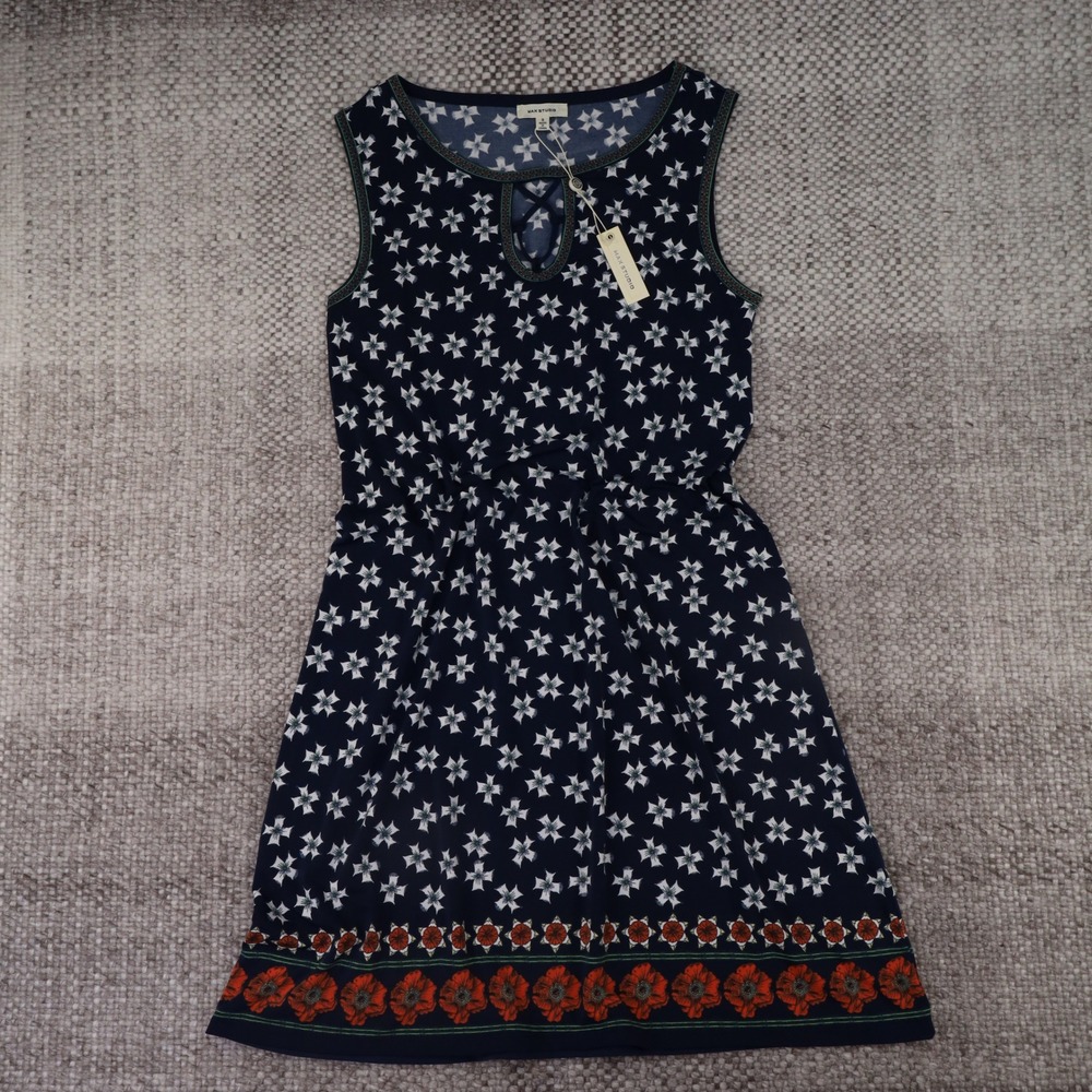 Max Studio Dress Womens S Navy Blue New Floral Keyhole Sleeveless 6912W63